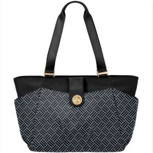 Baggallini‎ Tote Bag Black White Geometric Print Turn Lock Closure Shoulder Bag